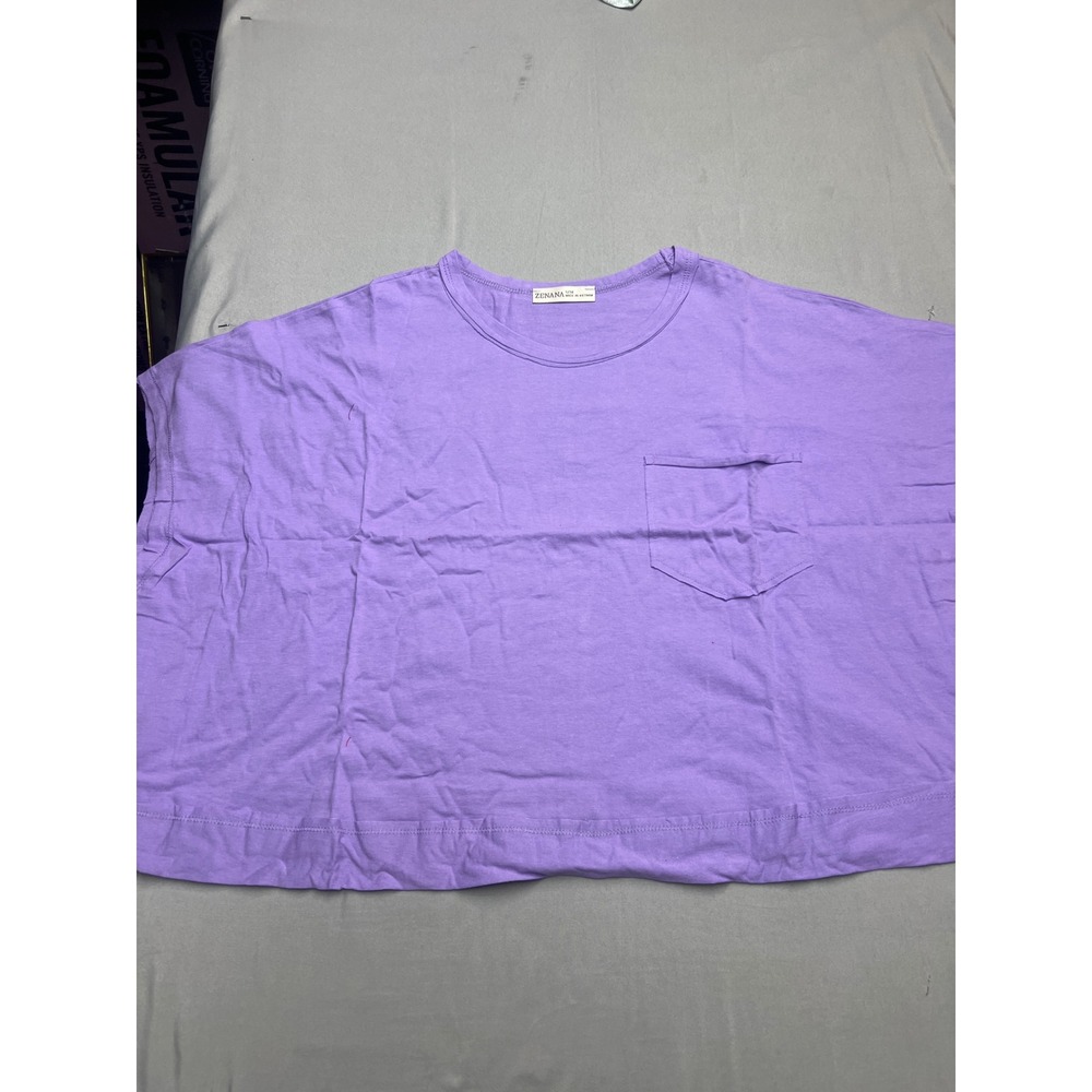 Zenana Purple Cotton Oversized Pocket T-Shirt CT-3568 Lavender S/M